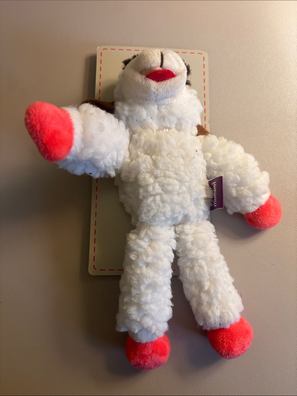 Plush Lamb Chop Rattle Toy for dogs - White with Pink Accents
